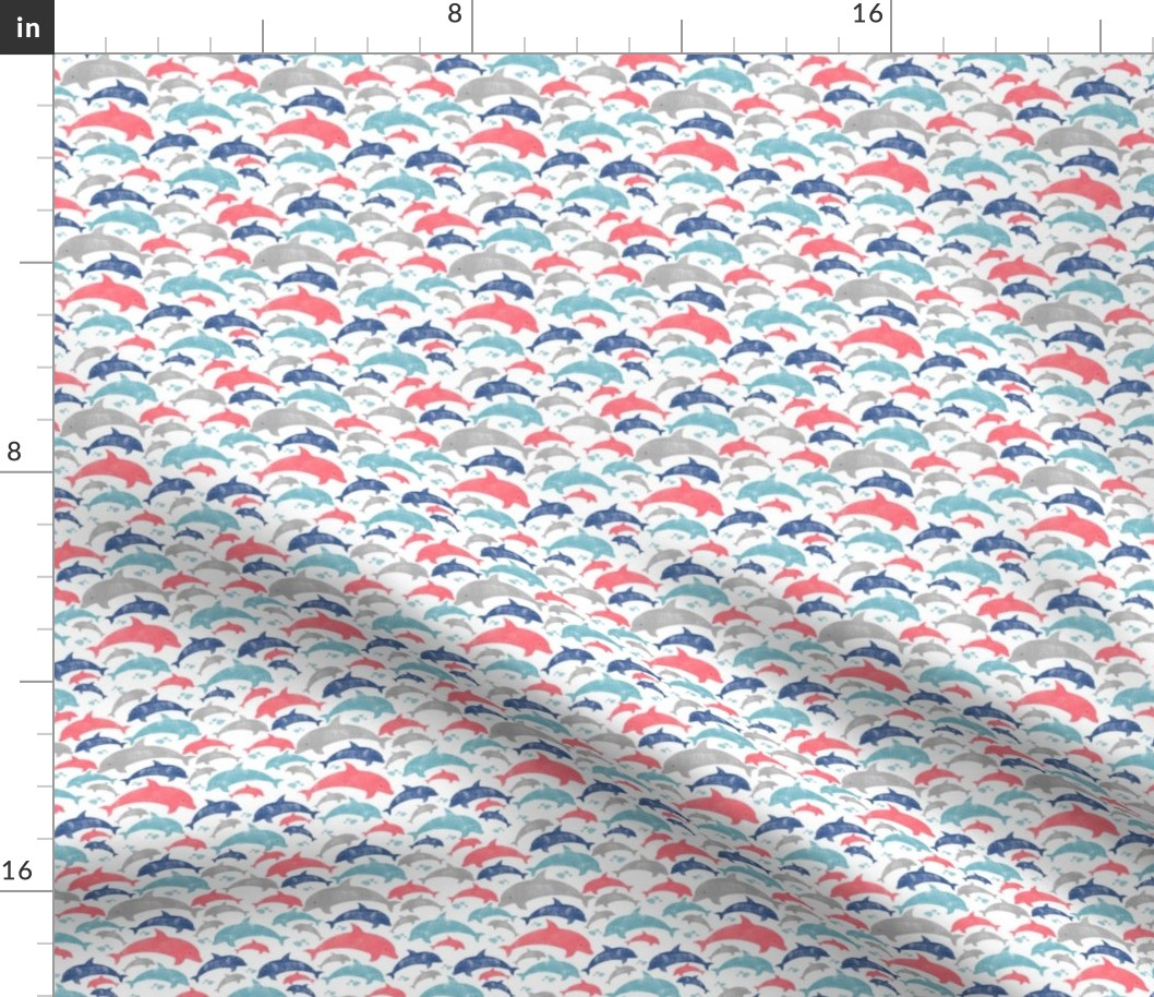 Going with The Flow Nautical Dolphins in Coral and Blue - Small Scale