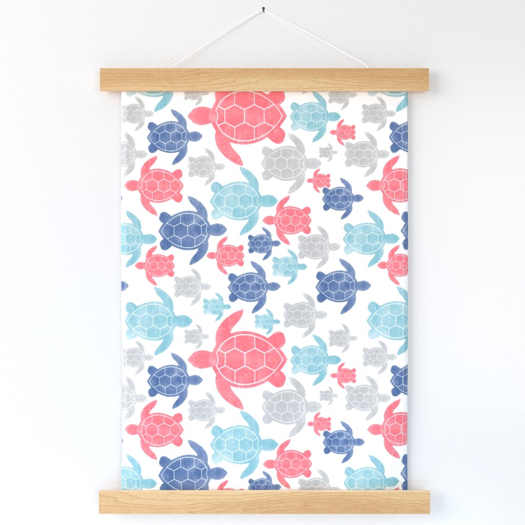 Going with The Flow Nautical Sea Turtles in Coral and Blue - Large Scale