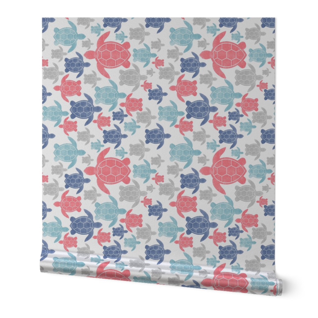 Going with The Flow Nautical Sea Turtles in Coral and Blue - Large Scale