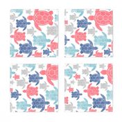 Going with The Flow Nautical Sea Turtles in Coral and Blue - Large Scale