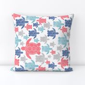 Going with The Flow Nautical Sea Turtles in Coral and Blue - Large Scale