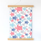 Going with The Flow Nautical Sea Turtles in Coral and Blue - Large Scale