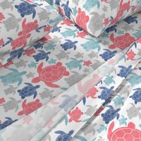 Going with The Flow Nautical Sea Turtles in Coral and Blue - Large Scale