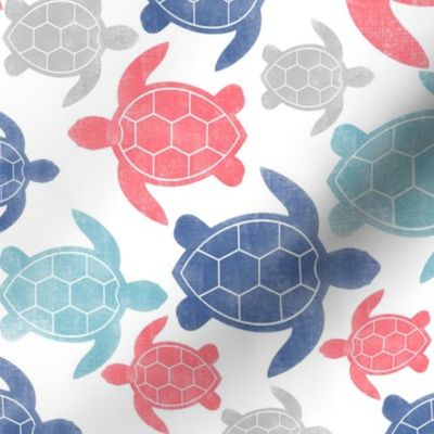 Going with The Flow Nautical Sea Turtles in Coral and Blue - Large Scale