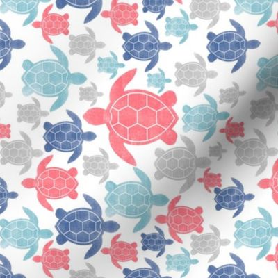 Going with The Flow Nautical Sea Turtles in Coral and Blue - Medium Scale