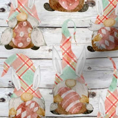 Spring Plaid Easter Bunny Gnomes on Shiplap - medium scale