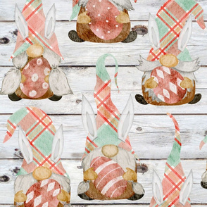 Spring Plaid Easter Bunny Gnomes on Shiplap - large scale