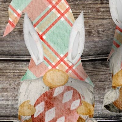 Spring Plaid Easter Bunny Gnomes on Barn wood - large scale