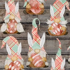 Spring Plaid Easter Bunny Gnomes on Barn wood - large scale