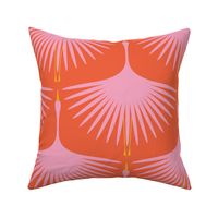 Art Deco Swans - Pink on Red/Orange - 12" Wide