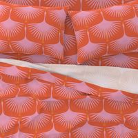 Art Deco Swans - Pink on Red/Orange - 12" Wide