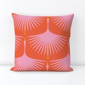 Art Deco Swans - Pink on Red/Orange - 12" Wide