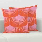 Art Deco Swans - Pink on Red/Orange - 12" Wide