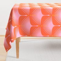 Art Deco Swans - Pink on Red/Orange - 12" Wide