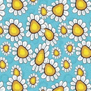 Field of white daisies on turquoise