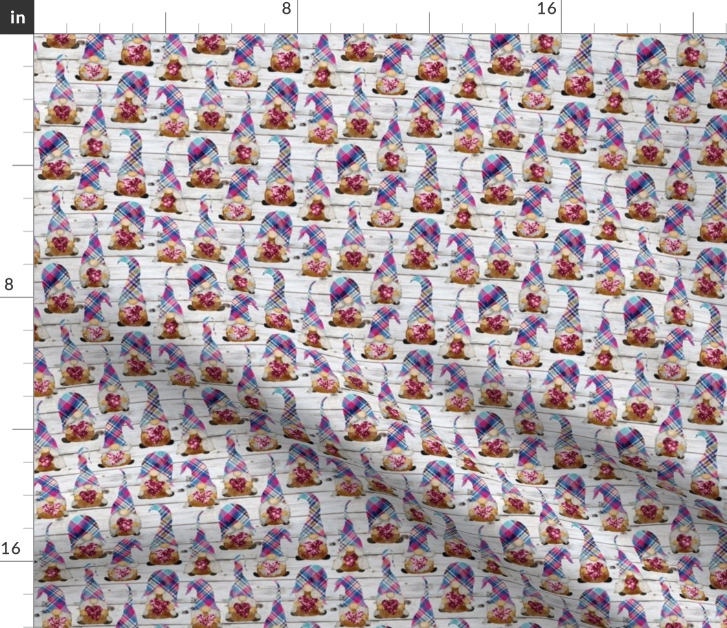 Rainbow Plaid Heart Gnomes on Shiplap - extra small scale