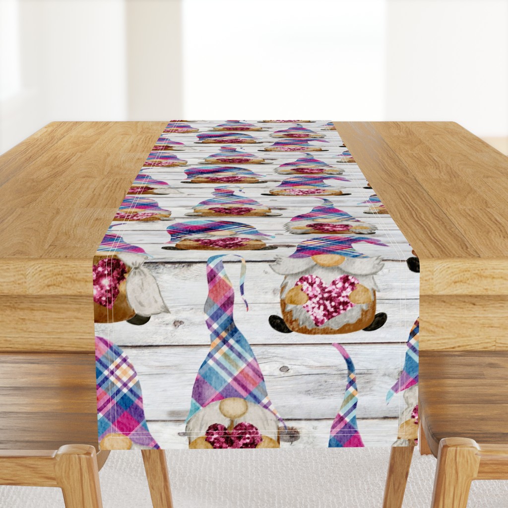 Rainbow Plaid Heart Gnomes on Shiplap