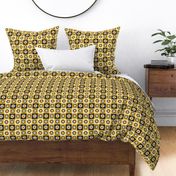 024 - Cottage garden - daisy gingham grid in navy blue, mustard and cream, large scale for vintage inspired bed linen, summer kids apparel, kitchen wallpaper, suitable for kids apparel, sweet little dresses, cotton PJ’s,  and great for crafting, patchwork