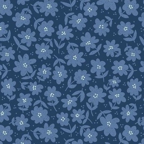 Medium scale Cottage garden - denim blue flower, suitable for kids apparel, sweet little dresses, cotton PJ’s, feminine pattern, non-directional and great for crafting, patchwork and quilting