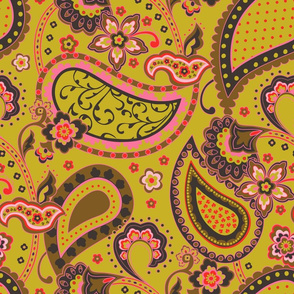 Paisley fuchsia olive green red hot pink 