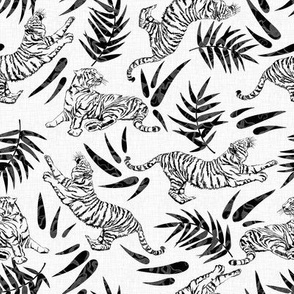 Tigers and Bamboo Leaves I - Black and White / Medium