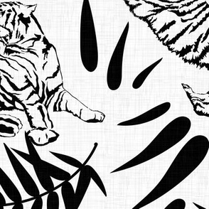 Tigers and Bamboo Leaves II - Black and White / Large
