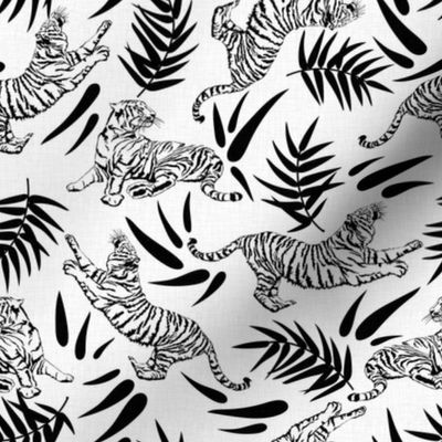 Tigers and Bamboo Leaves II - Black and White / Medium