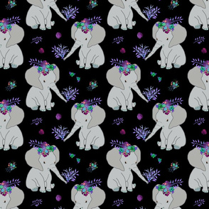 Baby Elephant Love (Floral) #2 - black, medium 