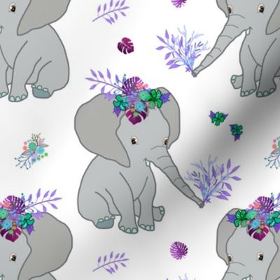 Baby Elephant Love (Floral) #2 - white, medium 