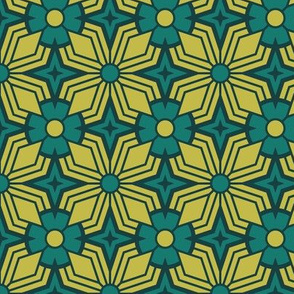 Midcentury Modern Retro Geometric | Medium Scale | Teal Chartreuse