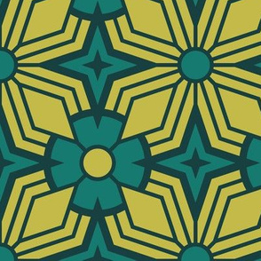 Midcentury Modern Retro Geometric | Large Scale | Teal Chartreuse