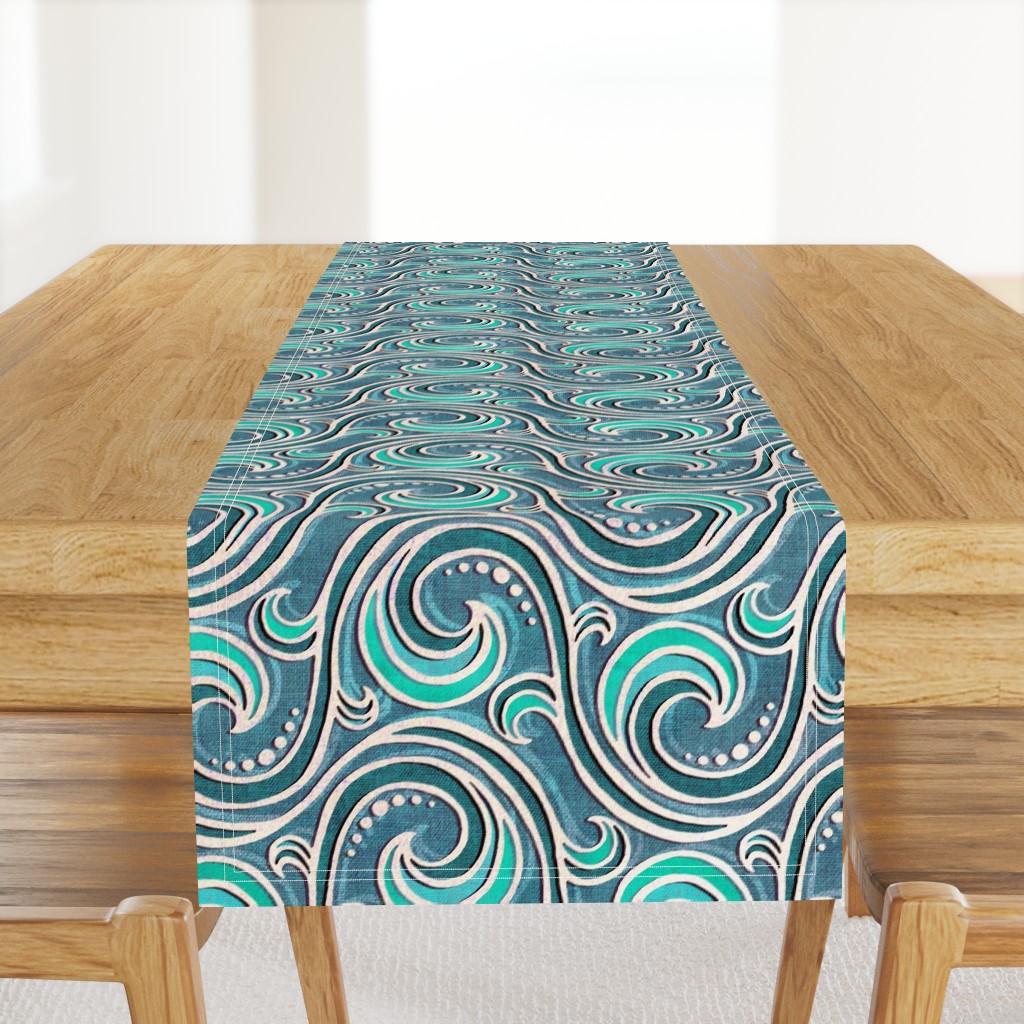 Mermaid Ocean Waves in Seafoam Greens and Blues - large