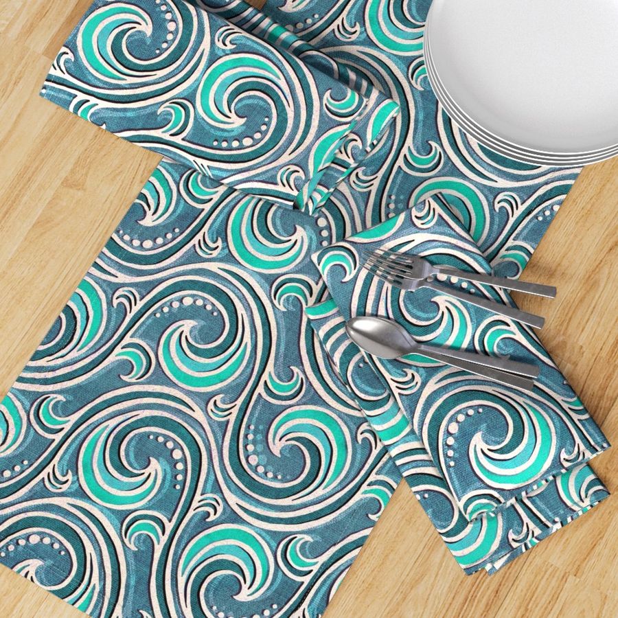 Mermaid Ocean Waves in Seafoam Greens and Blues - large