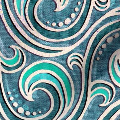 Mermaid Ocean Waves in Seafoam Greens and Blues - large