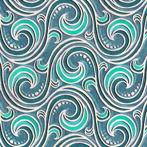 Mermaid Ocean Waves in Seafoam Greens and Blues - large