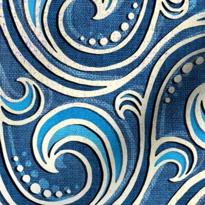 Mermaid Ocean Waves in Denim Blues - large