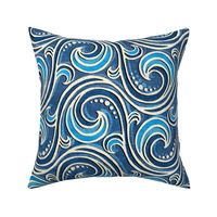 Mermaid Ocean Waves in Denim Blues - large