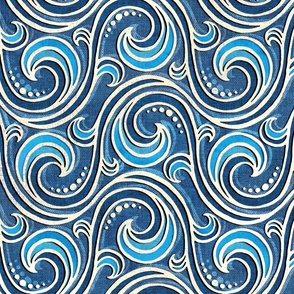 Mermaid Ocean Waves in Denim Blues - large