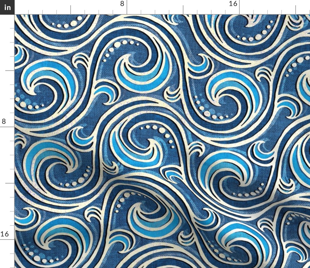 Mermaid Ocean Waves in Denim Blues - large