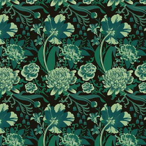 Baroque floral - green monochrome - medium