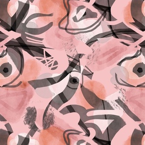 Grey and pink abstract "eyes" pattern 