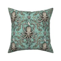 Octopus Parchment Damask in Sea Foam Aqua 