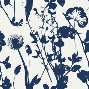 Wild Floral Silhouette, Navy on Gray