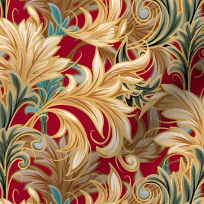 Rococo Bliss | Small | Cool Red + Green + Cream + Gold