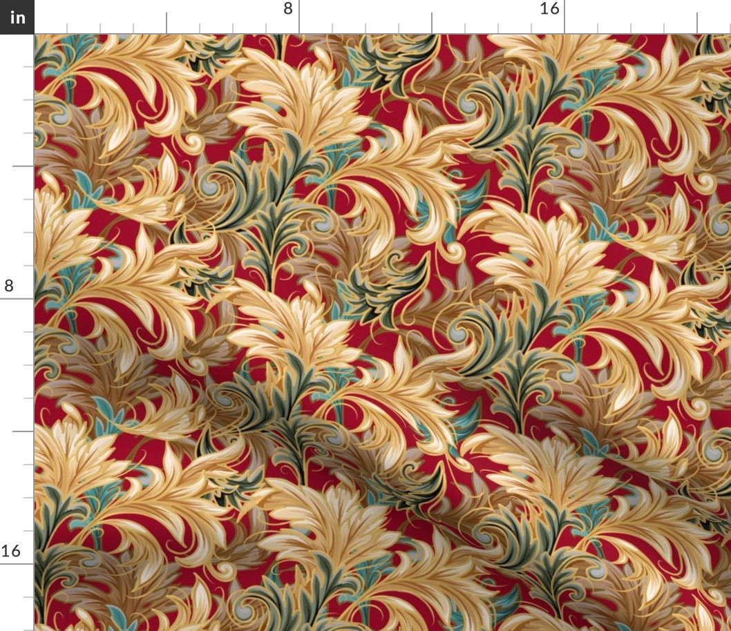 Rococo Bliss | Small | Cool Red + Green + Cream + Gold