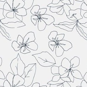 Stonecrop Florals, Delicate Line Drawing, Navy Blue Linework on Off-White