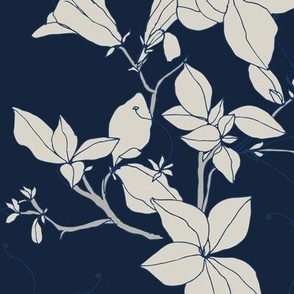 Stonecrop Florals, Clusters, Dark Blue and Cream