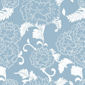 Fleur de Lis, Poms, Swedish Rococo Blue, Disperse