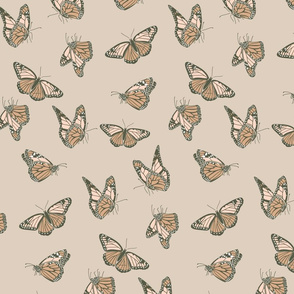 Medium Butterflies in Neutral Beige Tan and Blush