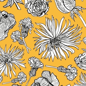 Inked Dried Flowers, Wallpaper size, yellow